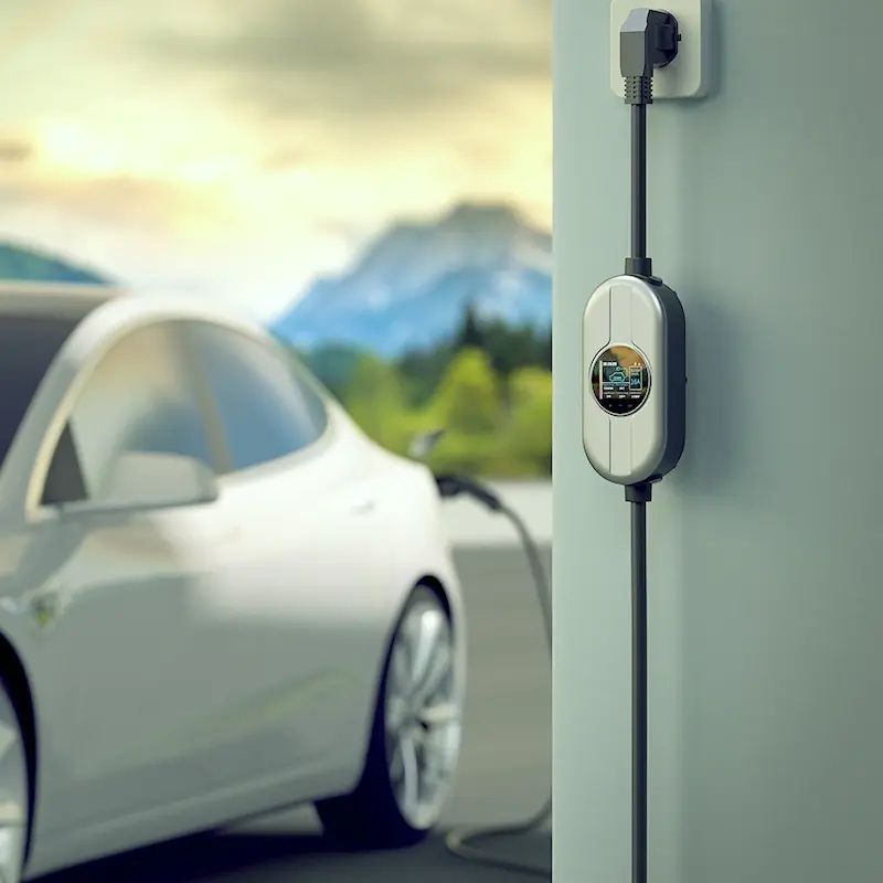 Level 2 EV charger installed at a modern home for residential EV charging