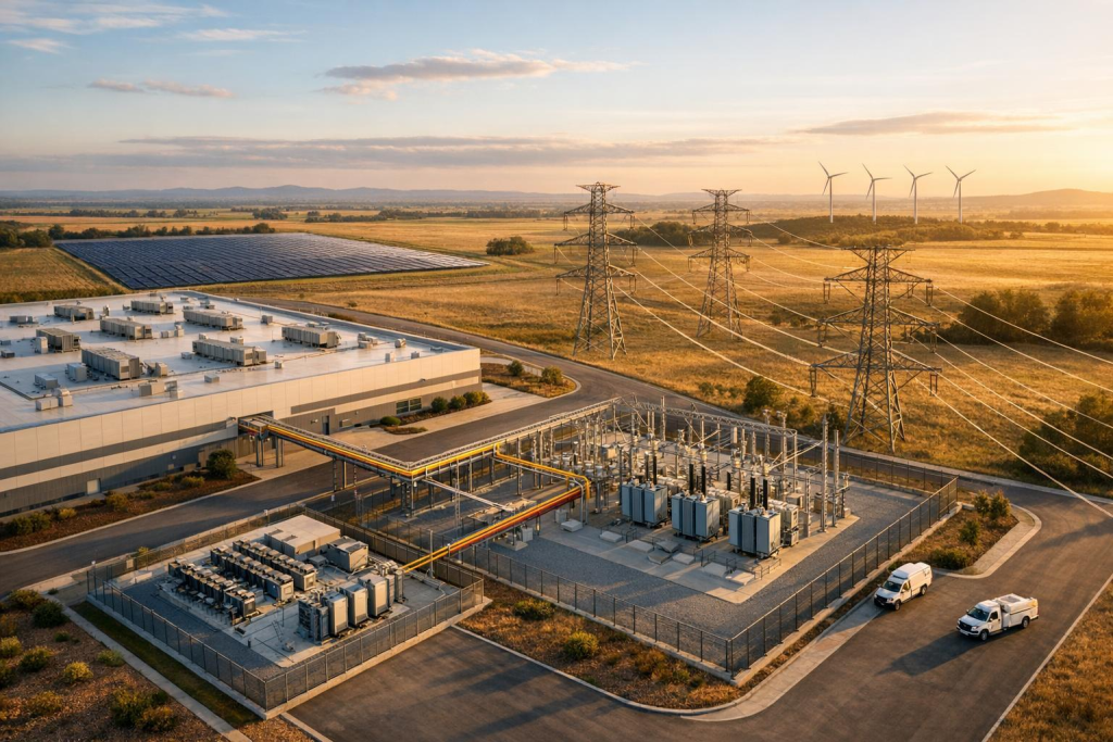 Compact sub-station integrated with renewable energy in a smart electrical substation